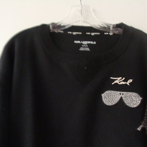 NWT Karl Lagerfeld Paris Pin Sweatshirt Women's Black Fleece, Size M - Picture 3 of 13